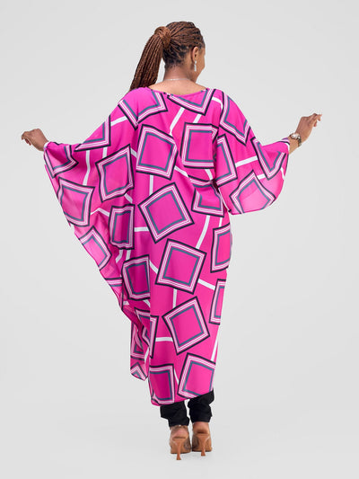 Vivo Amai Asymmetrical Cape - Pink / Blue Biya Print - Shopzetu