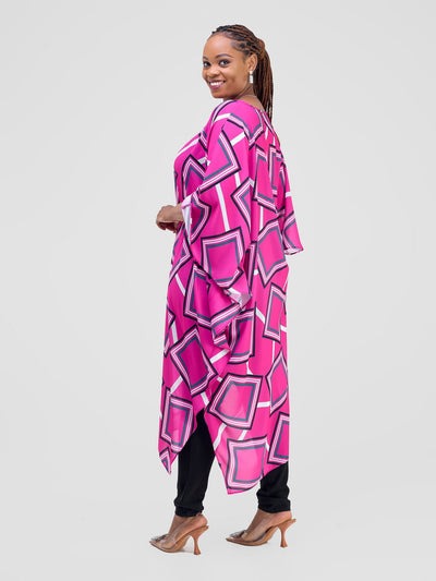 Vivo Amai Asymmetrical Cape - Pink / Blue Biya Print - Shopzetu