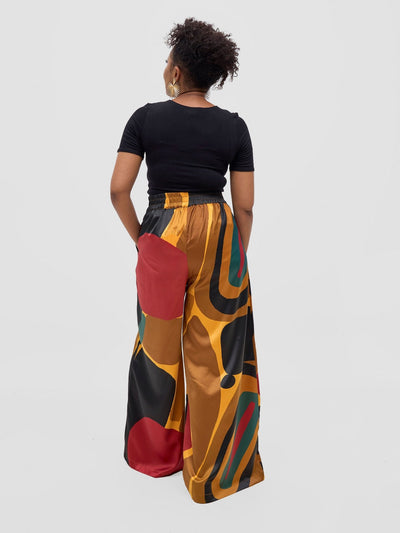 Vivo Kelemi Satin Pants - Mustard / Red Waso Print - Shopzetu