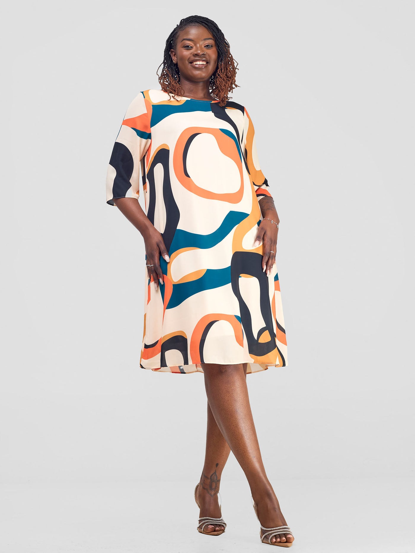 Vivo Ayo Tent Dress - Cream / Blue Print