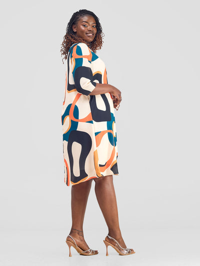 Vivo Ayo Tent Dress - Cream / Blue Print