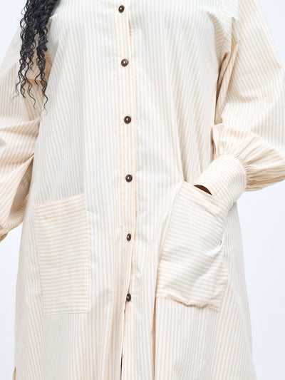 Safari Mansi Maxi Shirt Dress - Taupe Stripes - Shopzetu