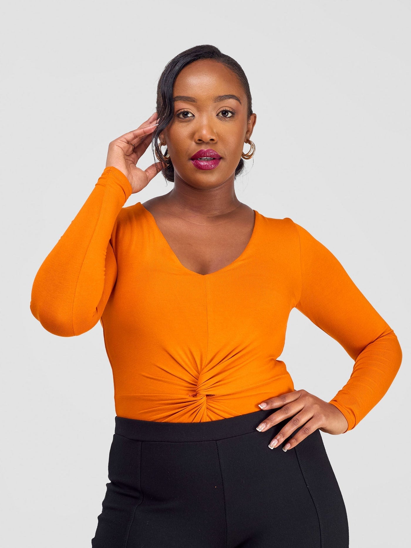 Vivo Hamle Front Twist Bodysuit - Orange - Shopzetu