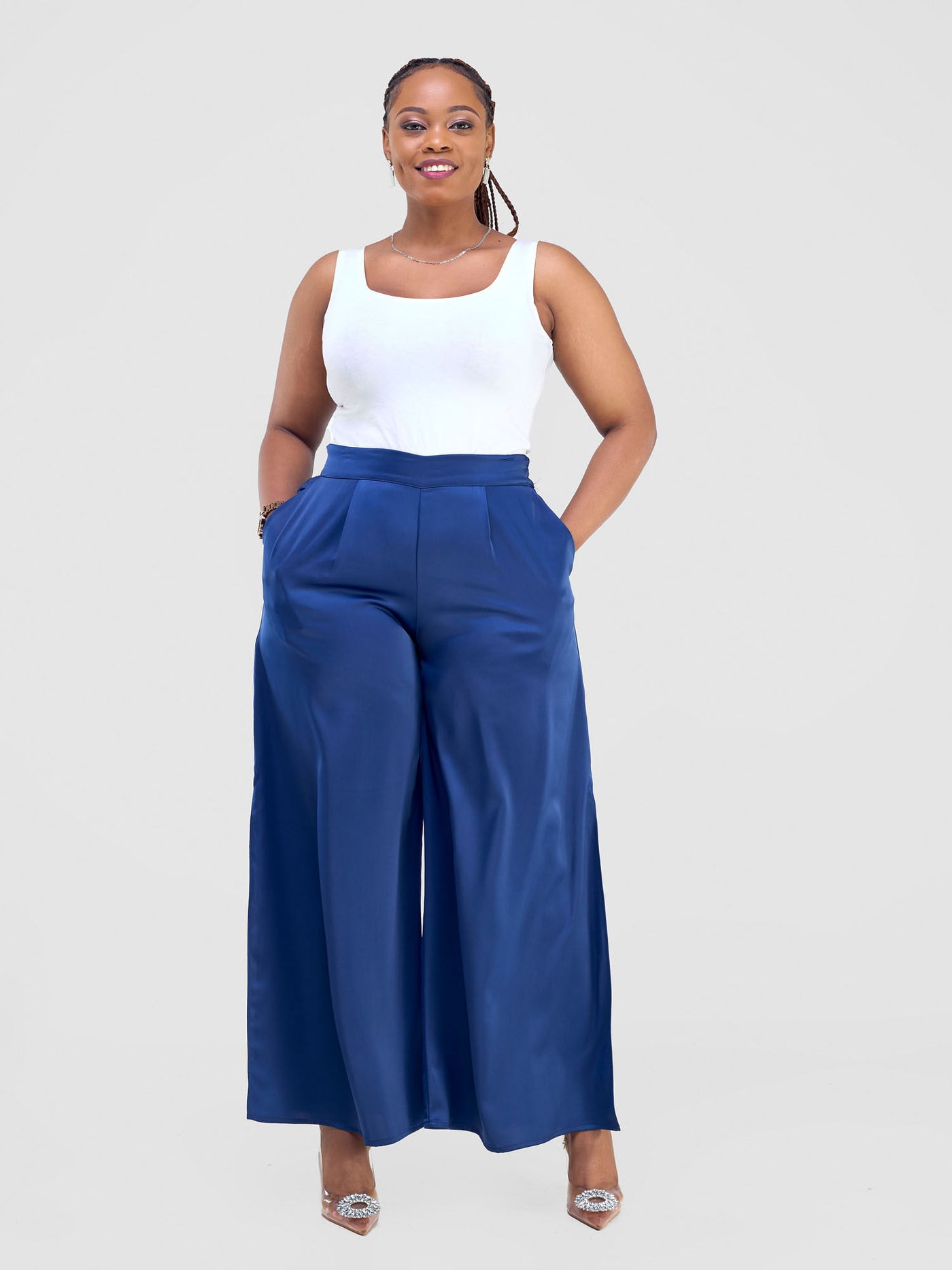 Amai Side Slit Pants - Navy