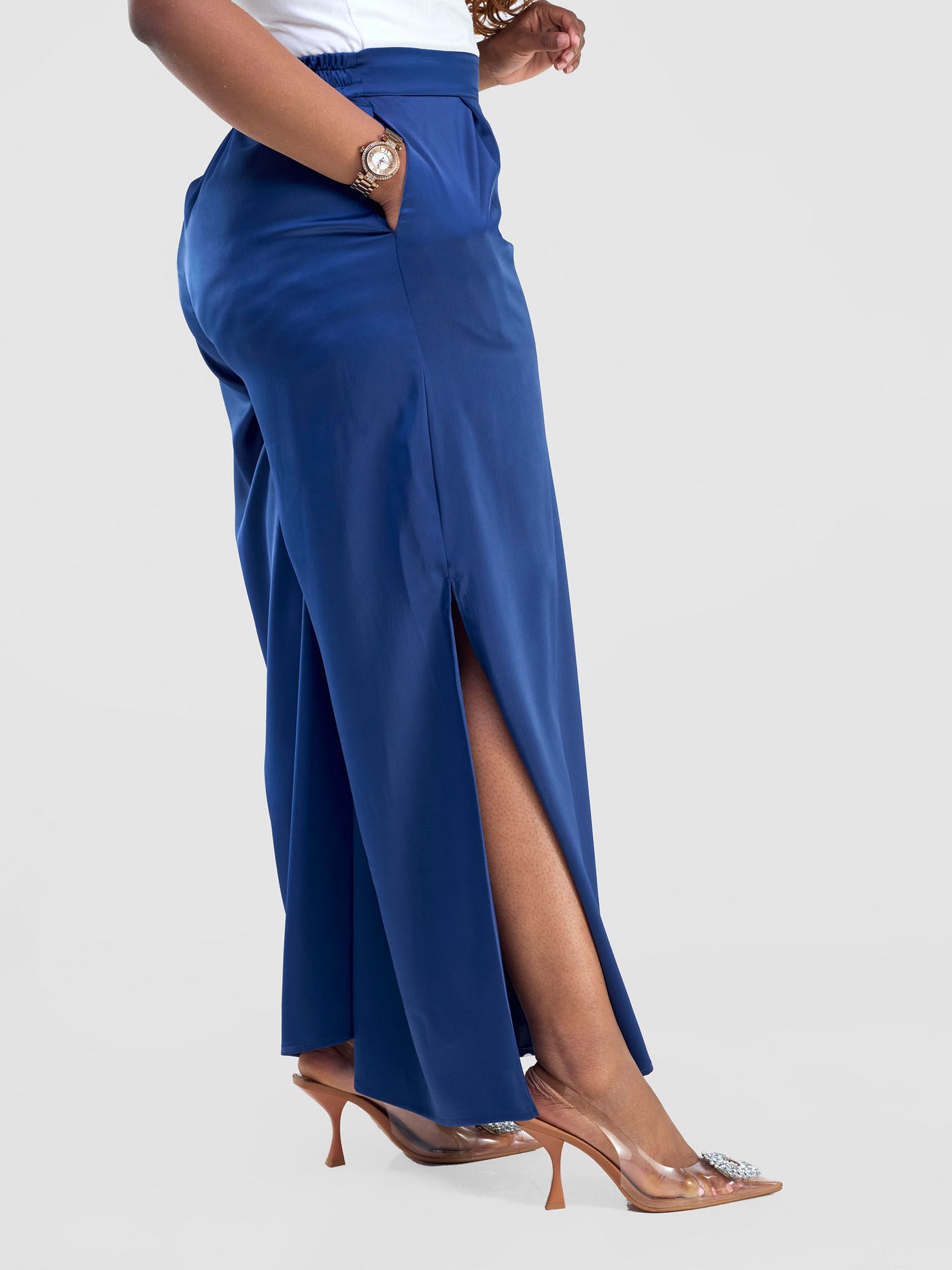 Amai Side Slit Pants - Navy