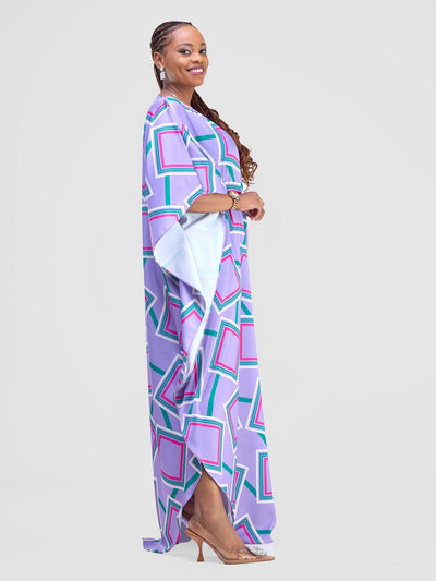 Vivo Amai Maxi Kaftan Dress - Lilac / Cream Biya Print - Shopzetu