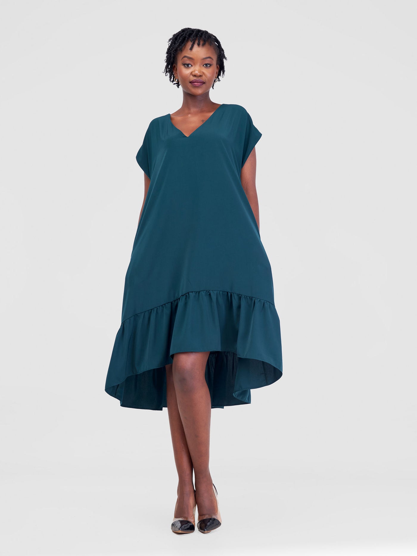 Vivo Asha Drop Shoulder Knee Length Dress - Dark Green