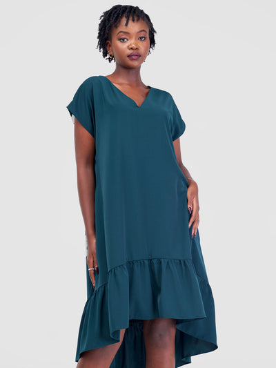 Vivo Asha Drop Shoulder Knee Length Dress - Dark Green
