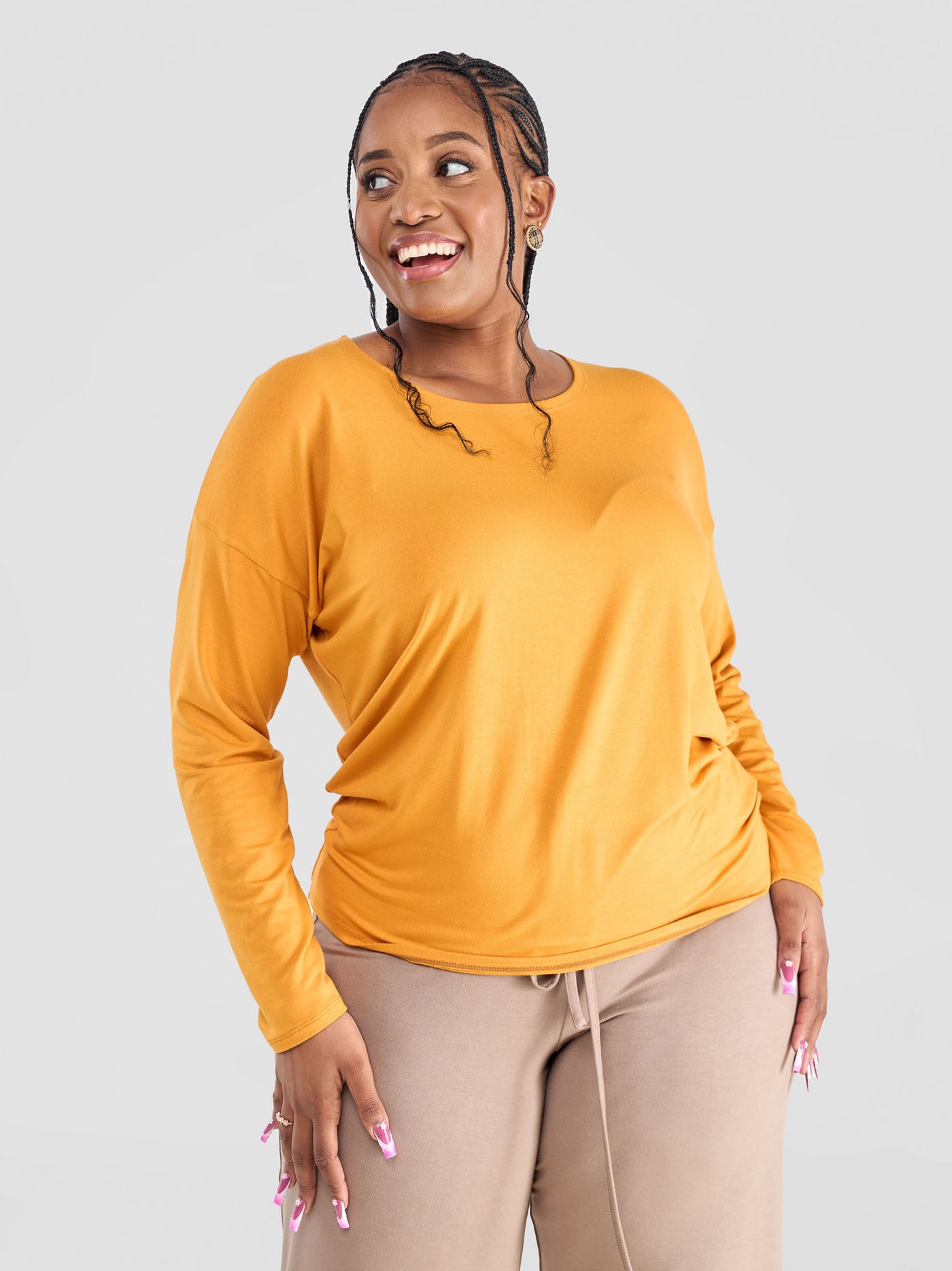 Safari Bush Drop Shoulder Long Sleeve Top - Mustard