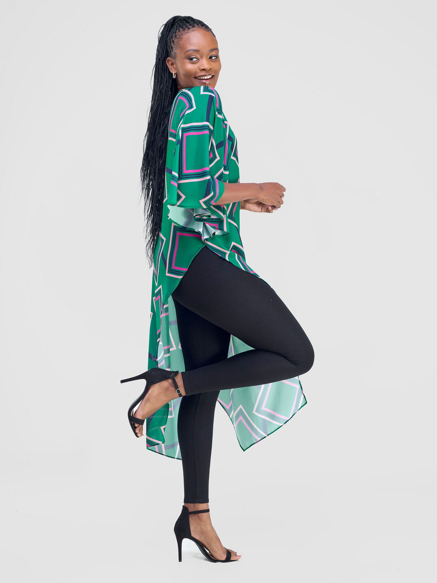 Vivo Amai Asymmetrical Cape - Green / Navy Biya Print - Shopzetu