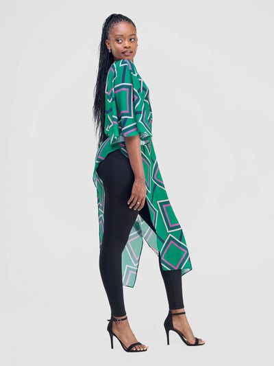 Vivo Amai Asymmetrical Cape - Green / Navy Biya Print - Shopzetu