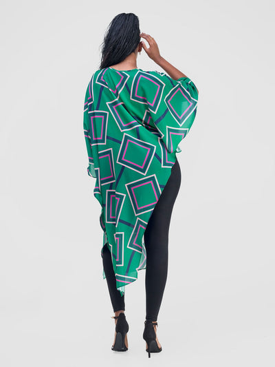 Vivo Amai Asymmetrical Cape - Green / Navy Biya Print - Shopzetu