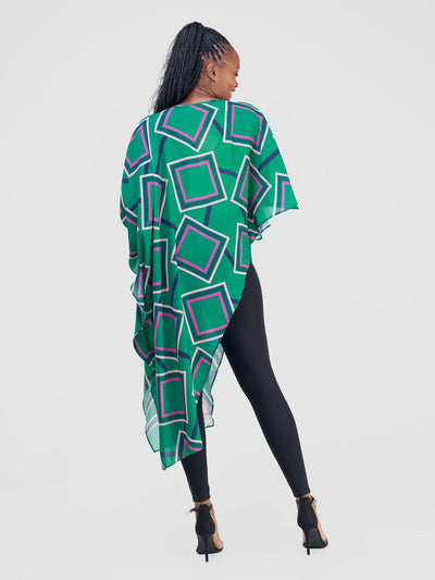 Vivo Amai Asymmetrical Cape - Green / Navy Biya Print - Shopzetu