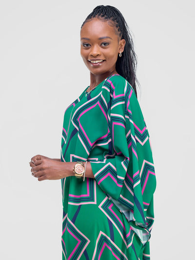 Vivo Amai Asymmetrical Cape - Green / Navy Biya Print - Shopzetu