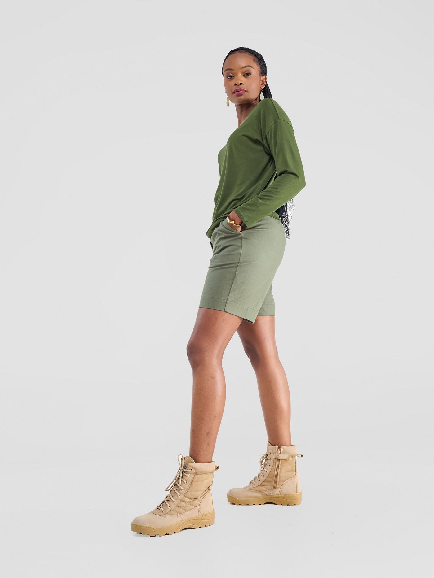 Safari Bush Drop Shoulder Long Sleeve Top - Hunters Green