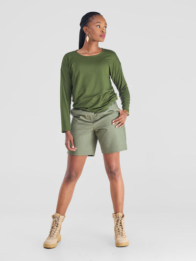 Safari Bush Drop Shoulder Long Sleeve Top - Hunters Green