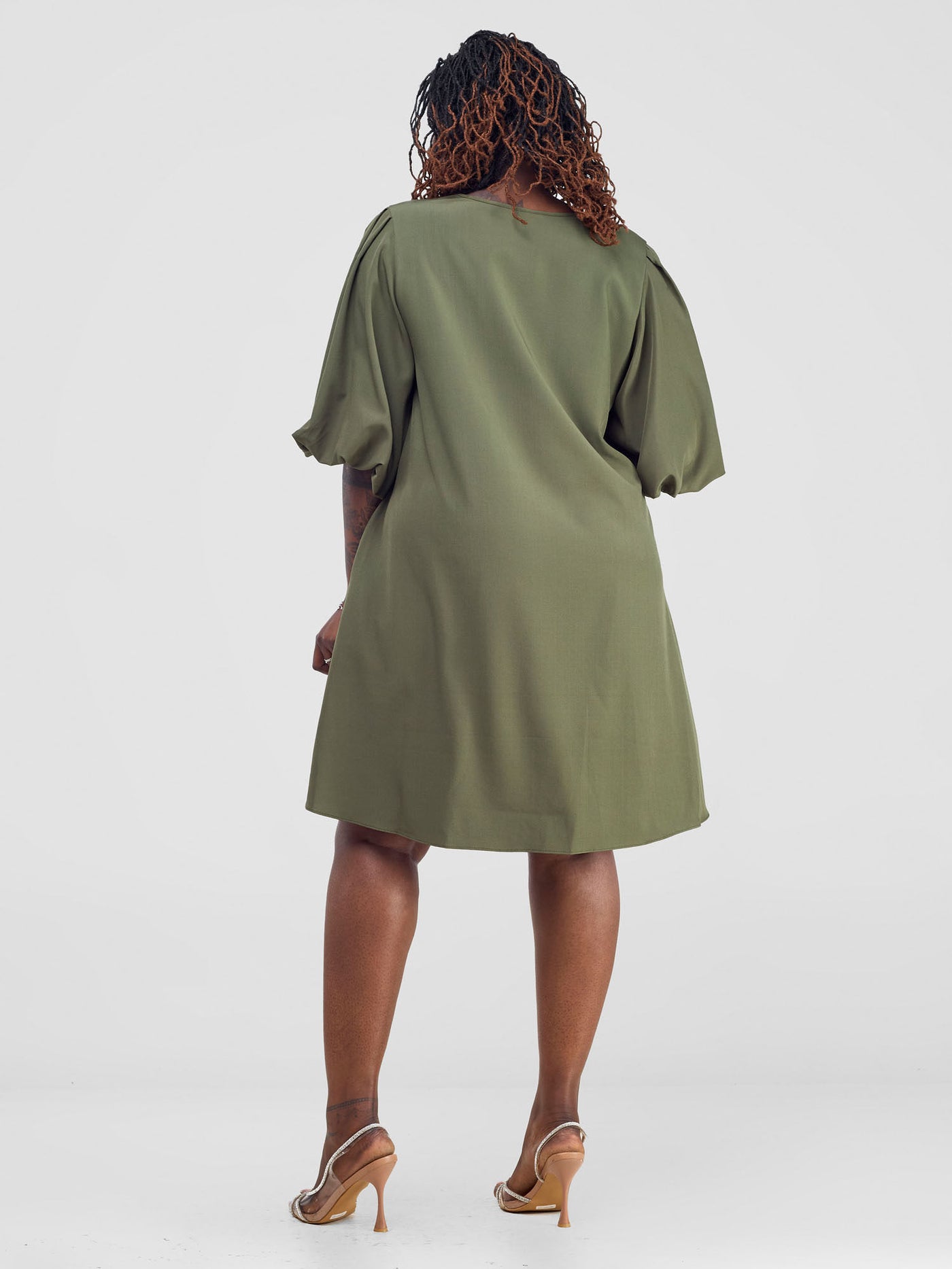 Esna Puff Sleeve Tent Dress - Army Green