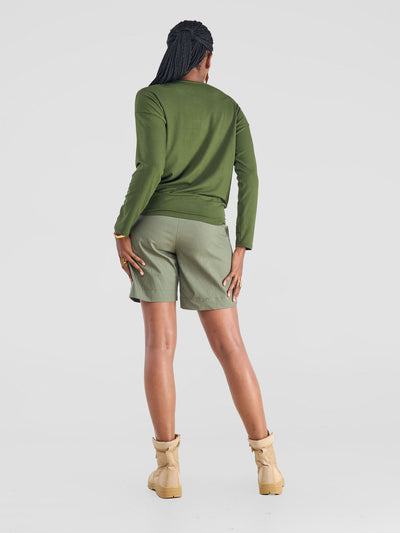 Safari Bush Drop Shoulder Long Sleeve Top - Hunters Green