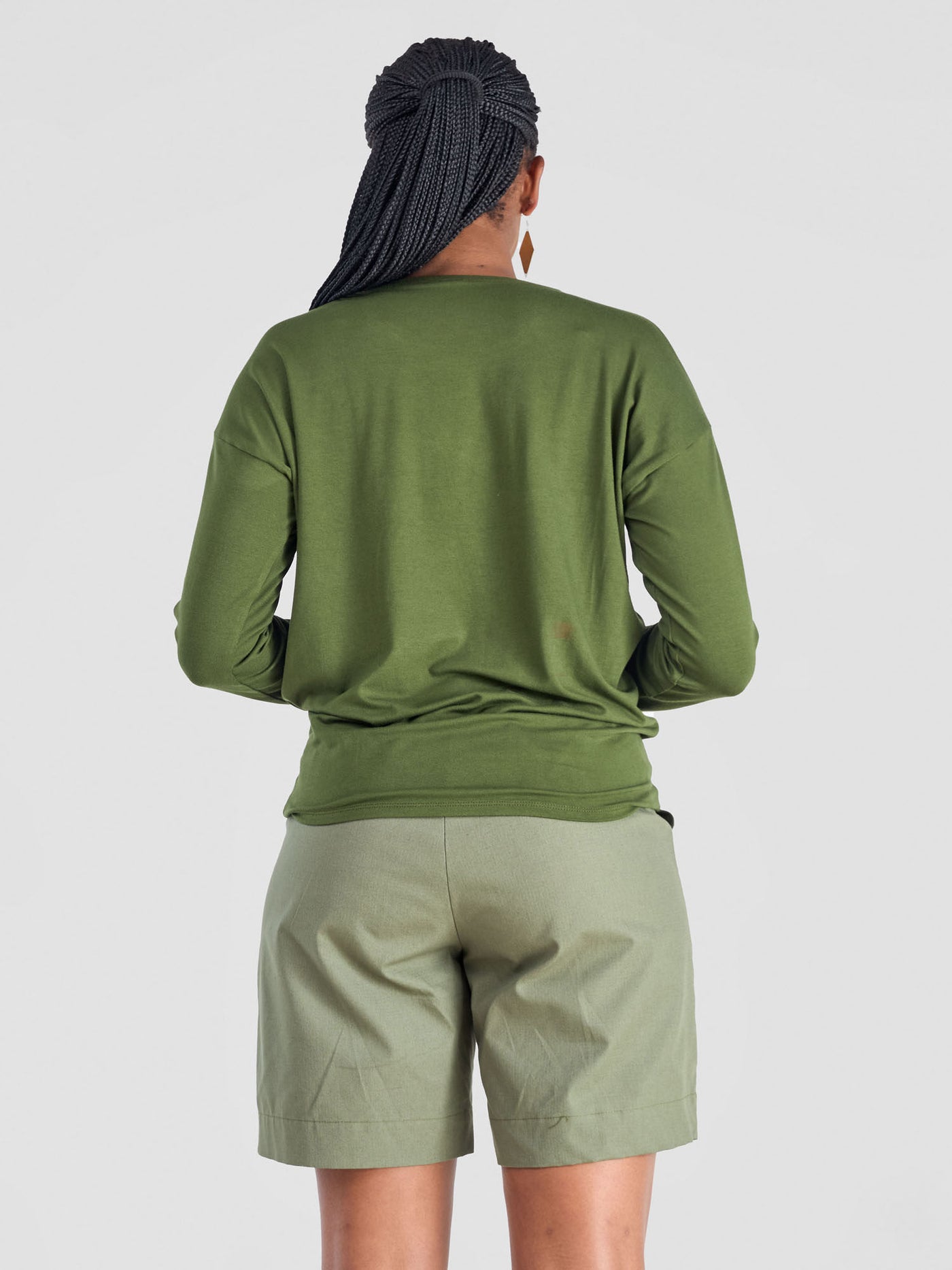 Safari Bush Drop Shoulder Long Sleeve Top - Hunters Green