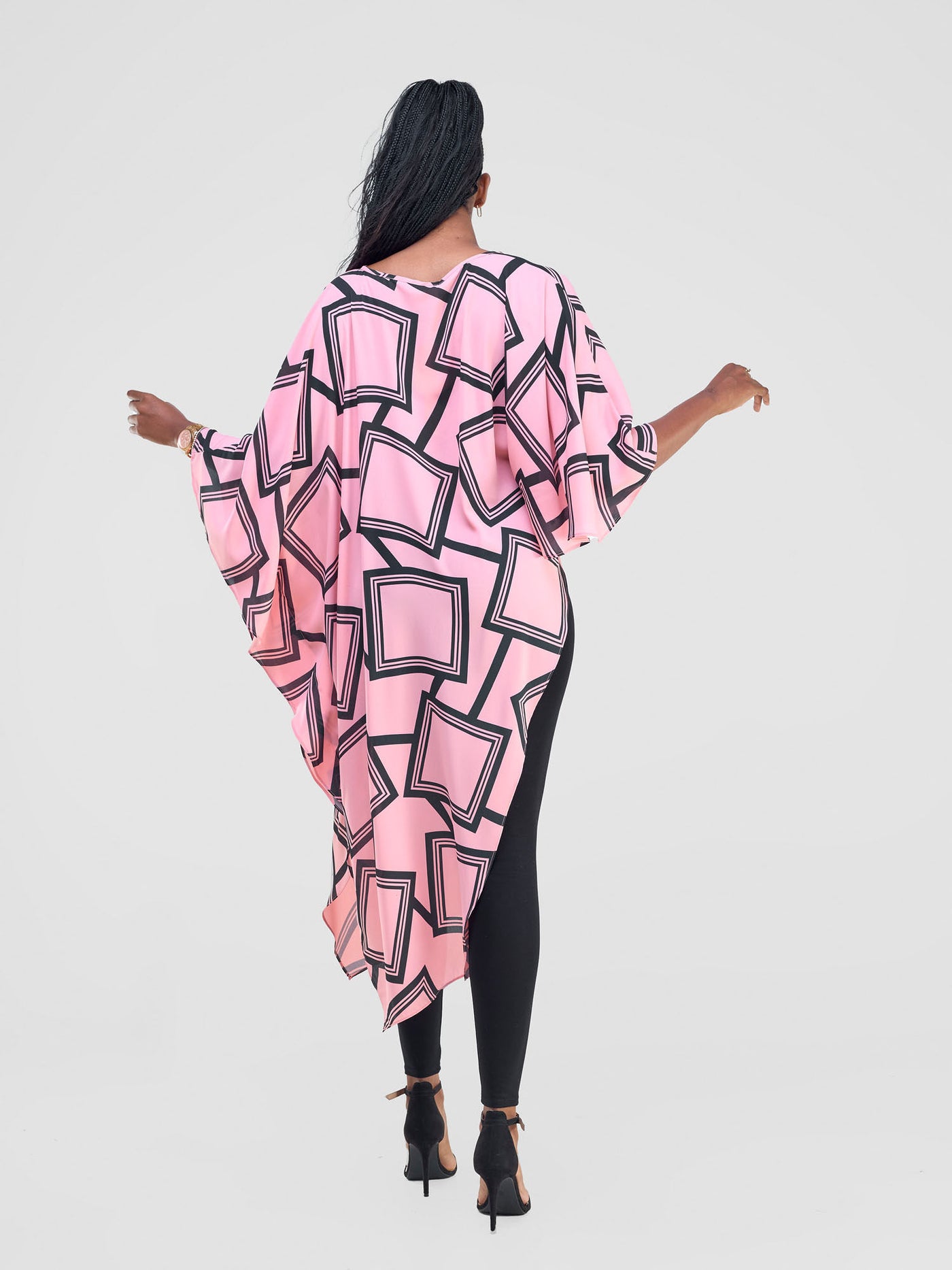 Amai Asymmetrical Cape - Pink / Black Biya Print