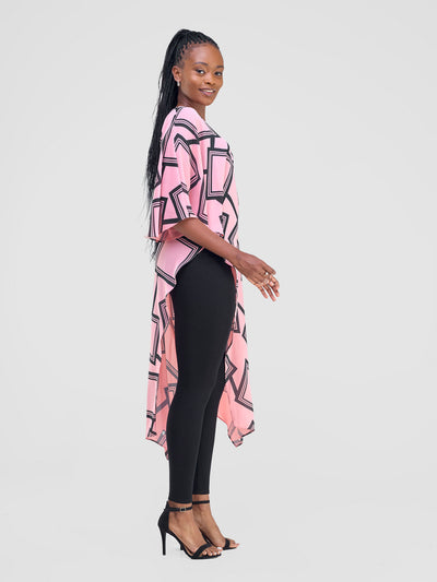 Amai Asymmetrical Cape - Pink / Black Biya Print