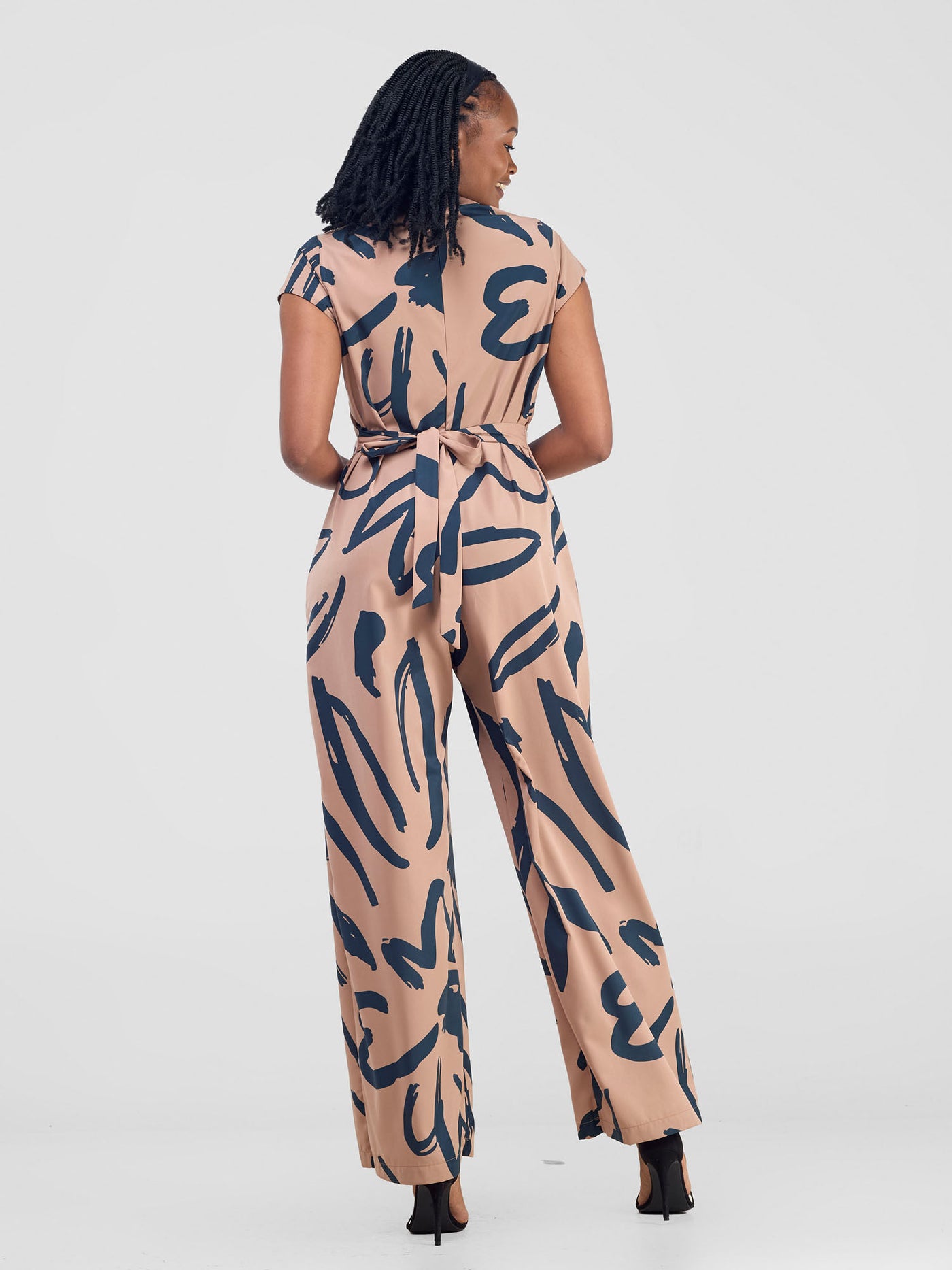 Vivo Chesi V - neck Jumpsuit - Biscuit / Black Hesi Print - Shopzetu