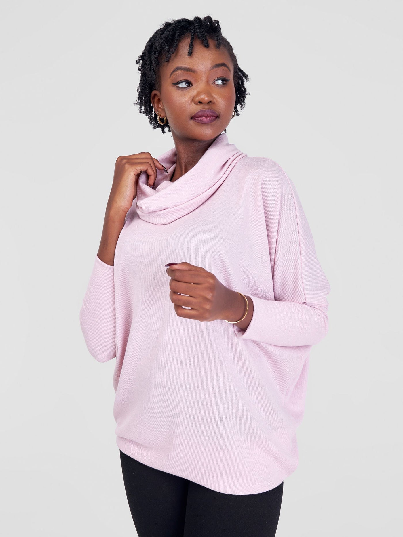 Vivo Basic Nala Dolman Cowl Sweater Top - Light Pink