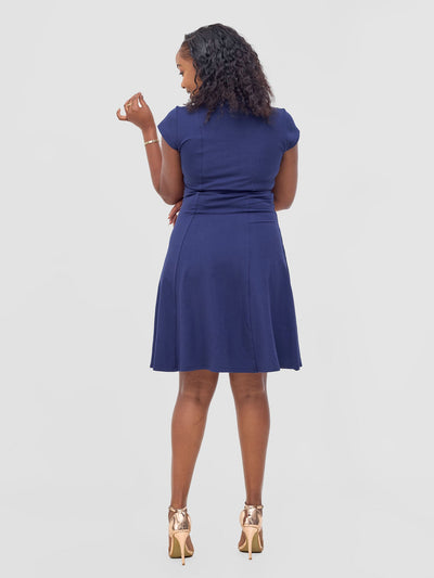 Vivo Mandla High Neck A-Line Dress - Navy