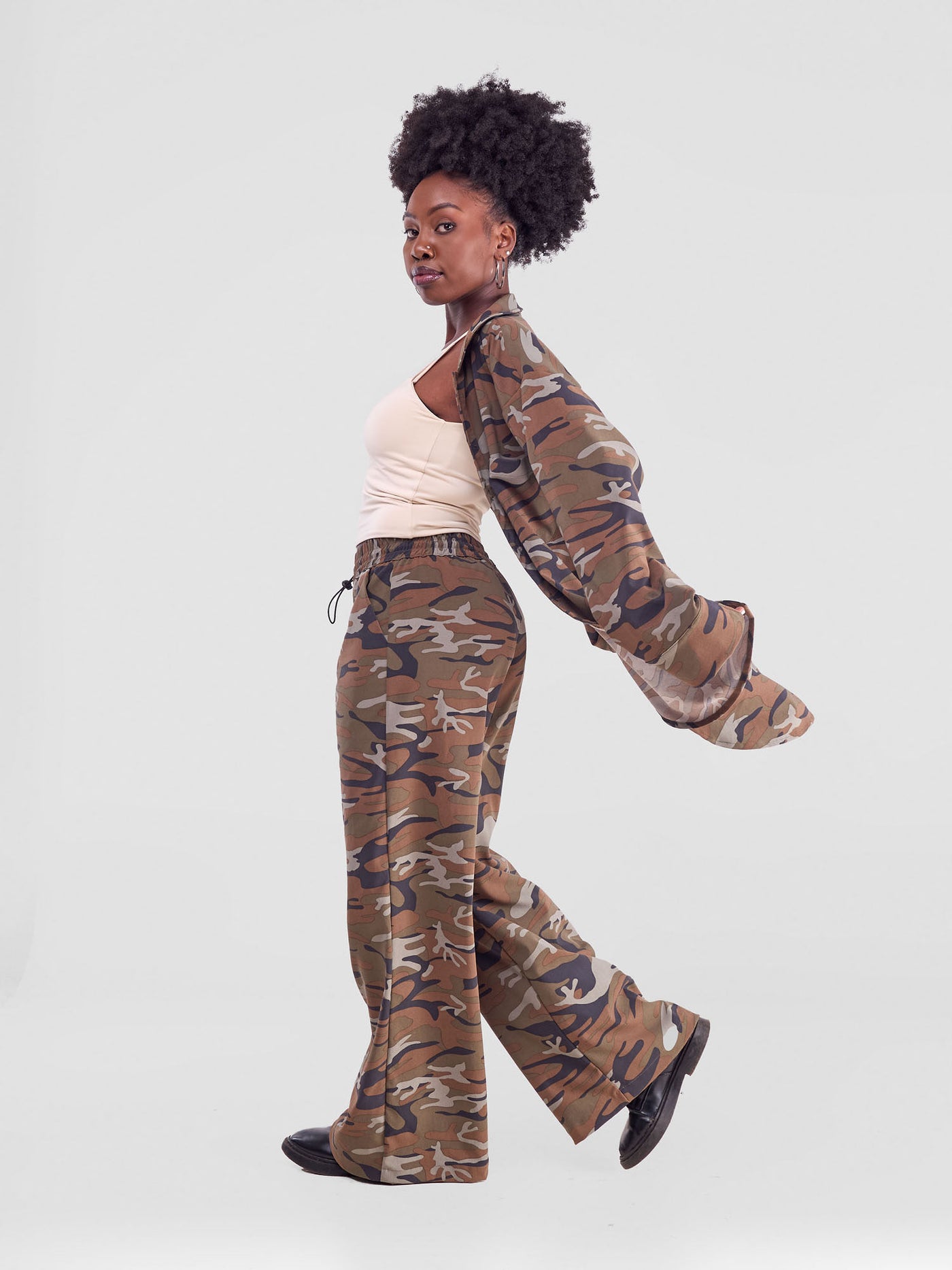 Zoya Yuni Wide Leg Pants - Camo Brown