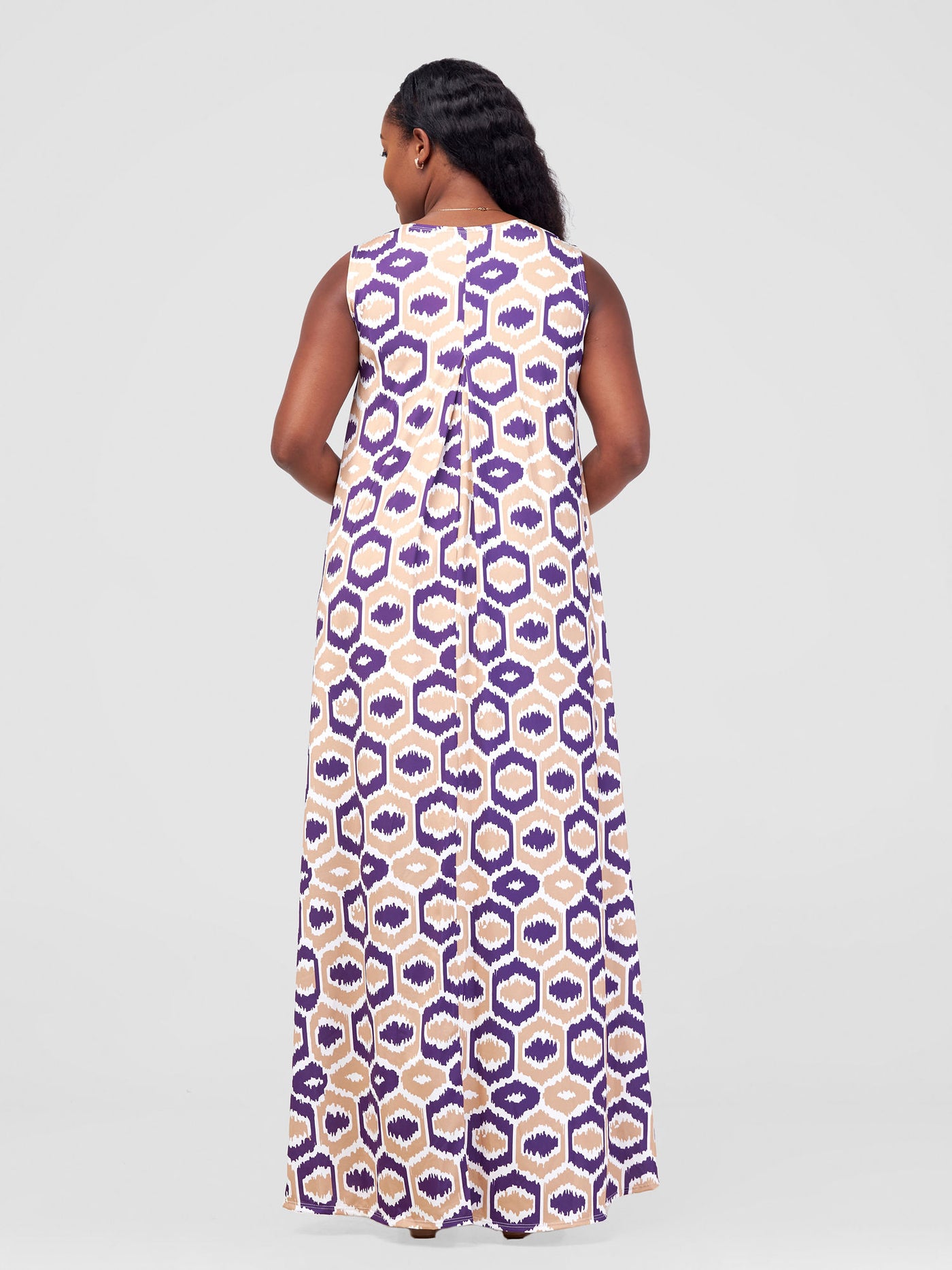 Vivo Lumi Back Pleat Maxi Dress - Purple Abstract Print