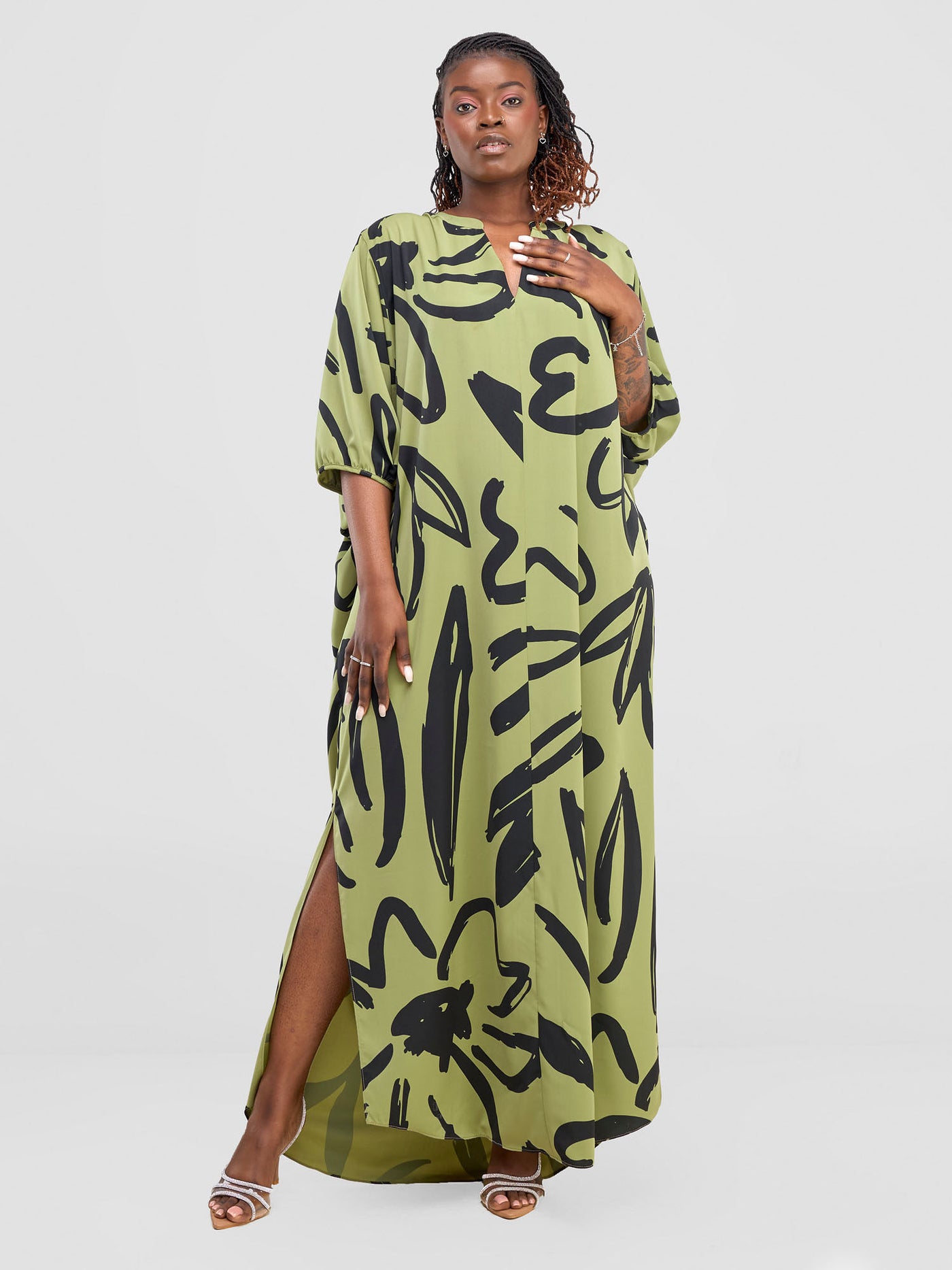 Chesi Dolman Maxi Dress - Olive / Black Hesi Print