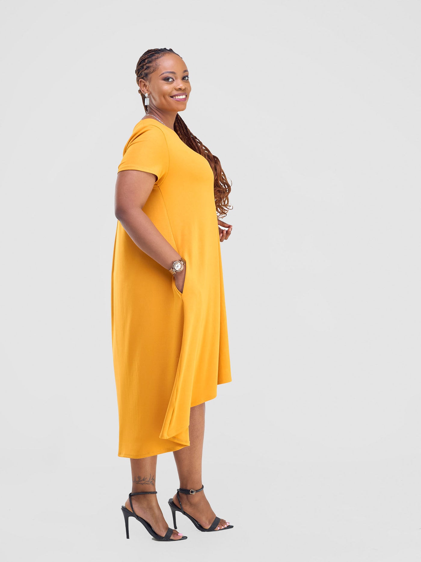 Safiya Back Pleat Dress - Mustard