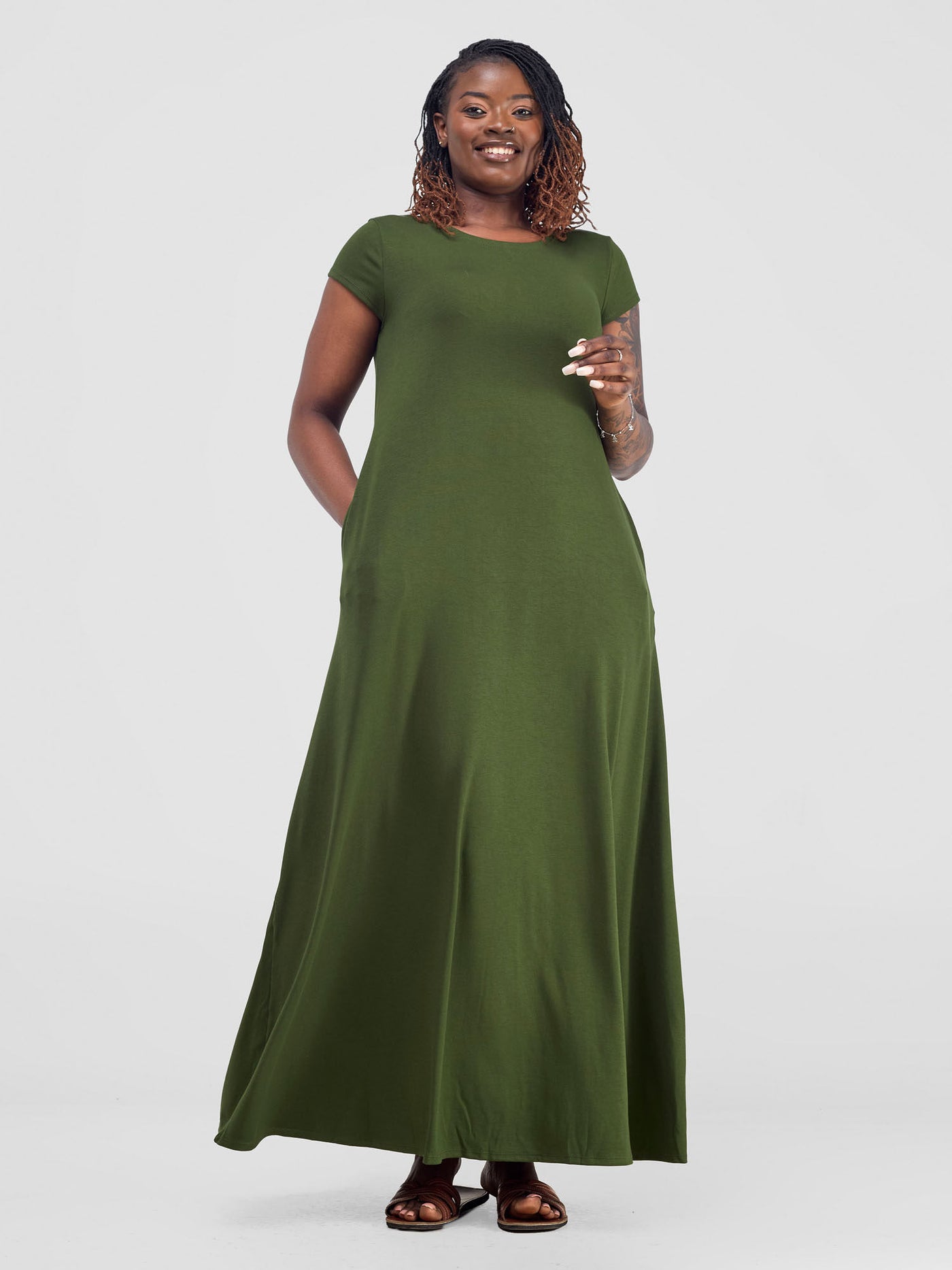 Vivo Leila Cap Sleeve Tent Maxi Dress - Hunters Green