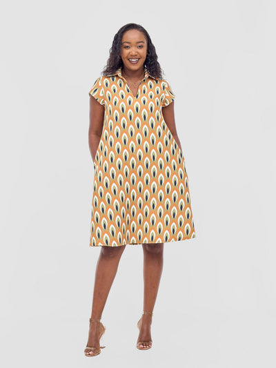 Vivo Mandla Tent Dress - Rust / Green Manla Print - Shopzetu