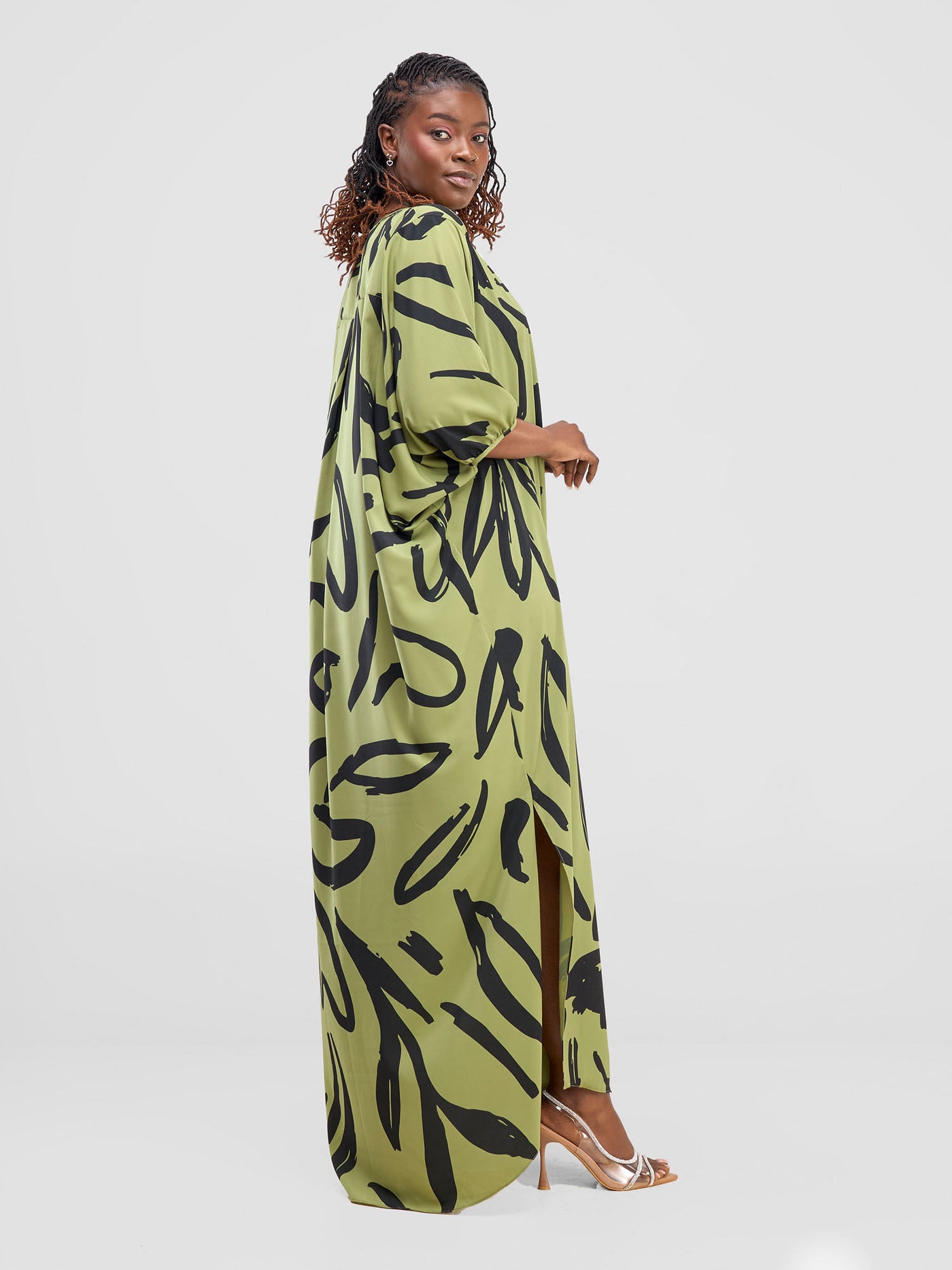 Vivo Chesi Dolman Maxi Dress - Olive / Black Hesi Print