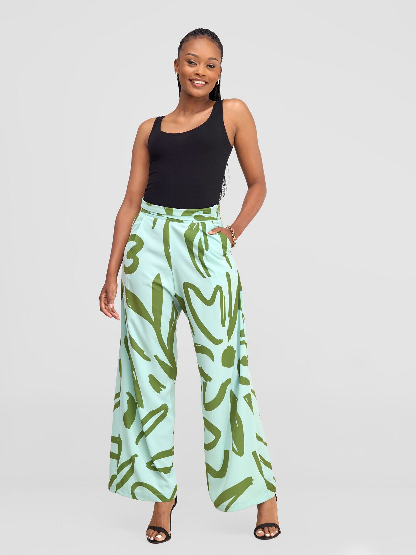 Vivo Chesi Wide Leg Pants - Mint / Hunters Green Hesi Print