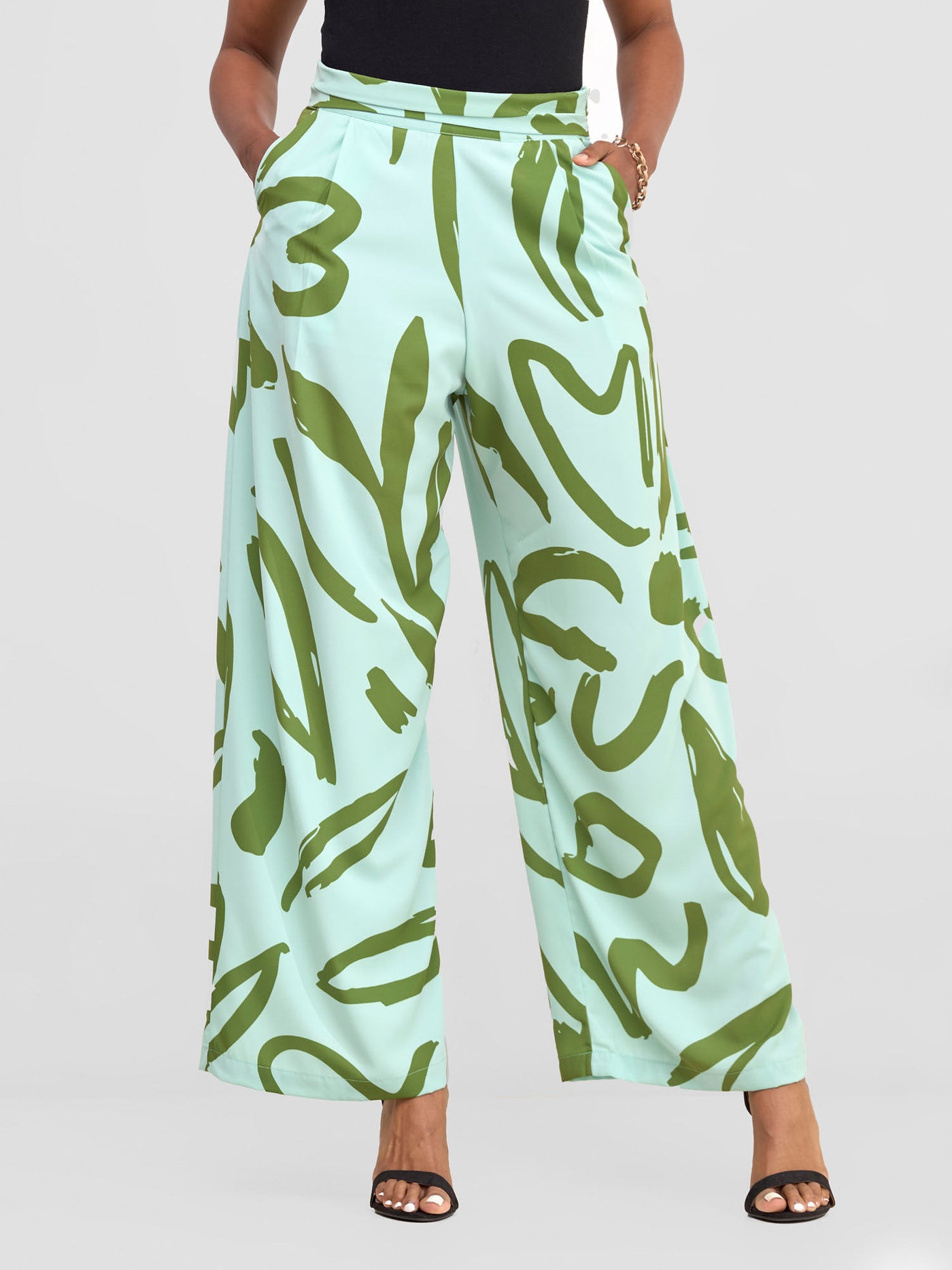 Vivo Chesi Wide Leg Pants - Mint / Hunters Green Hesi Print