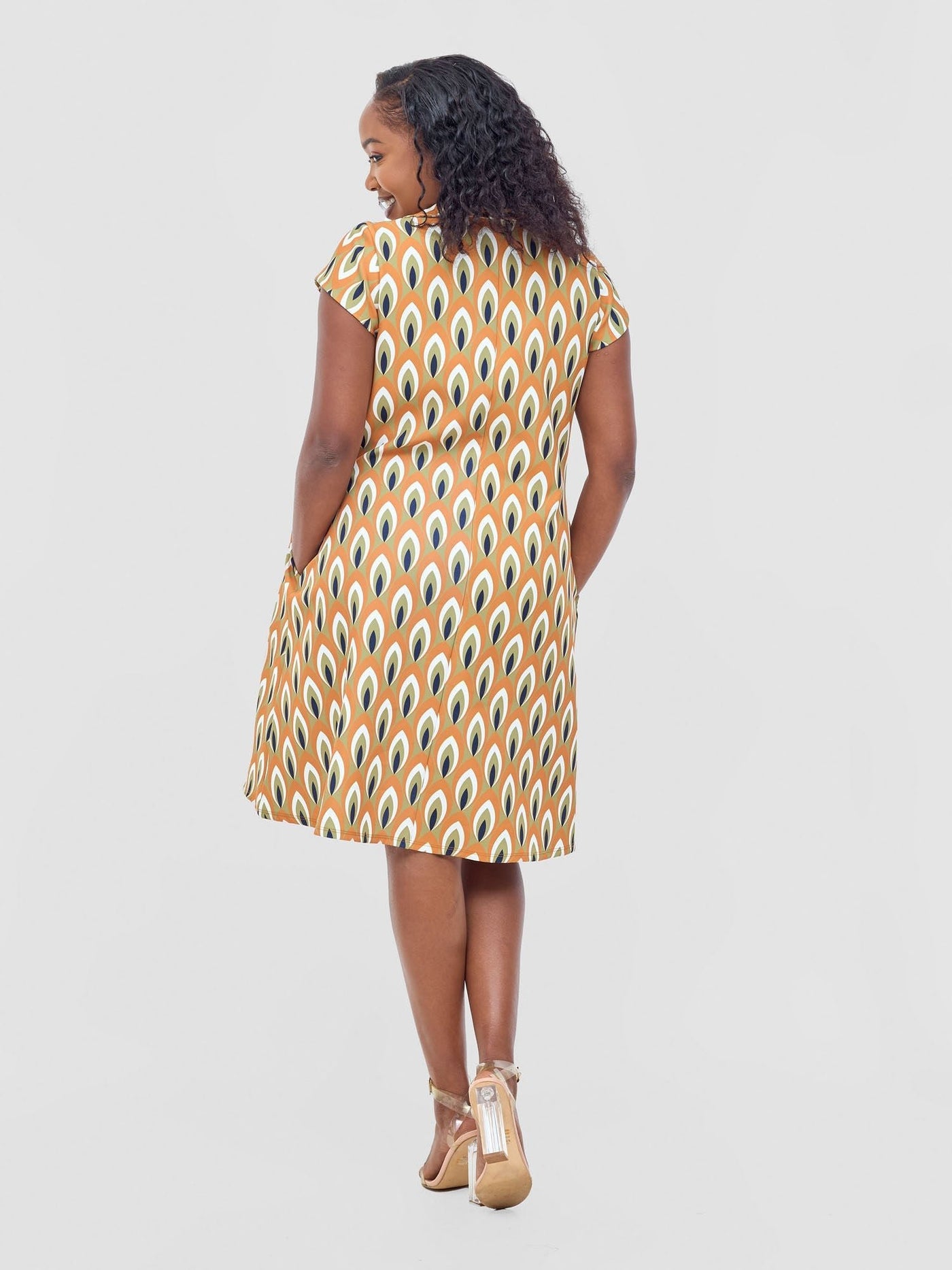 Vivo Mandla Tent Dress - Rust / Green Manla Print - Shopzetu