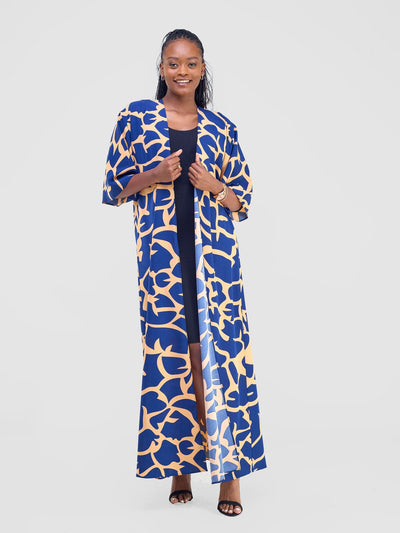 Vivo Alek 3/4 Sleeve A - Line Kimono - Navy / Orange Liwa Print - Shopzetu