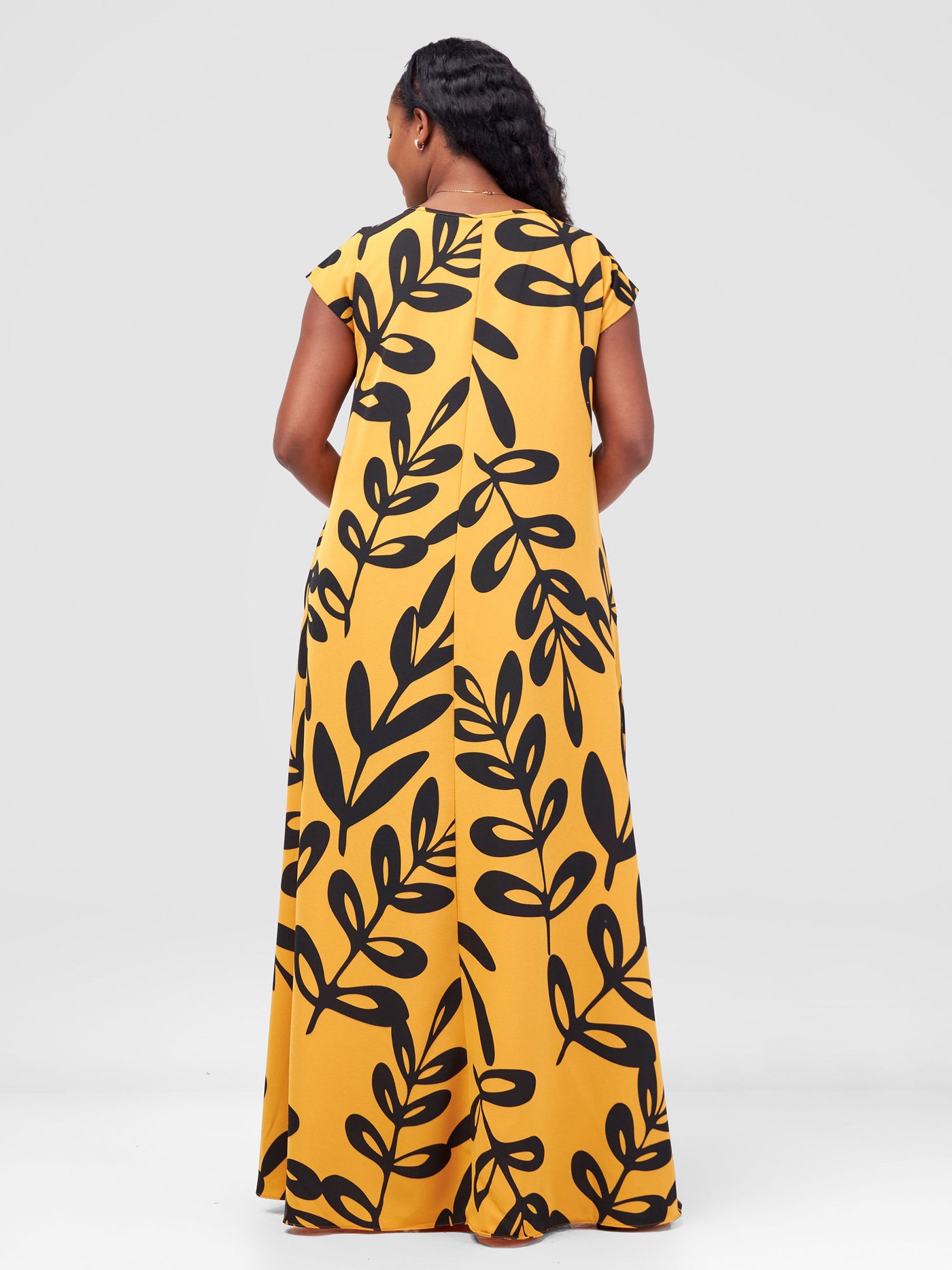 Vivo Basic Cap Sleeve Maxi Tent Dress - Mustard Jilo Print