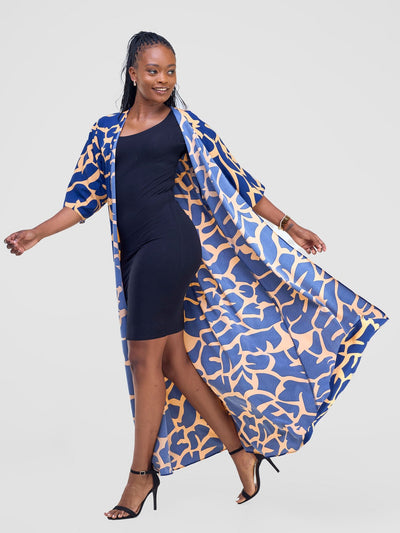 Vivo Alek 3/4 Sleeve A - Line Kimono - Navy / Orange Liwa Print - Shopzetu