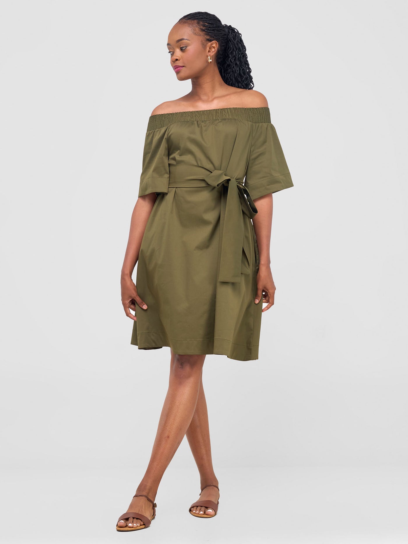 Zene Off Shoulder Dress - Hunters