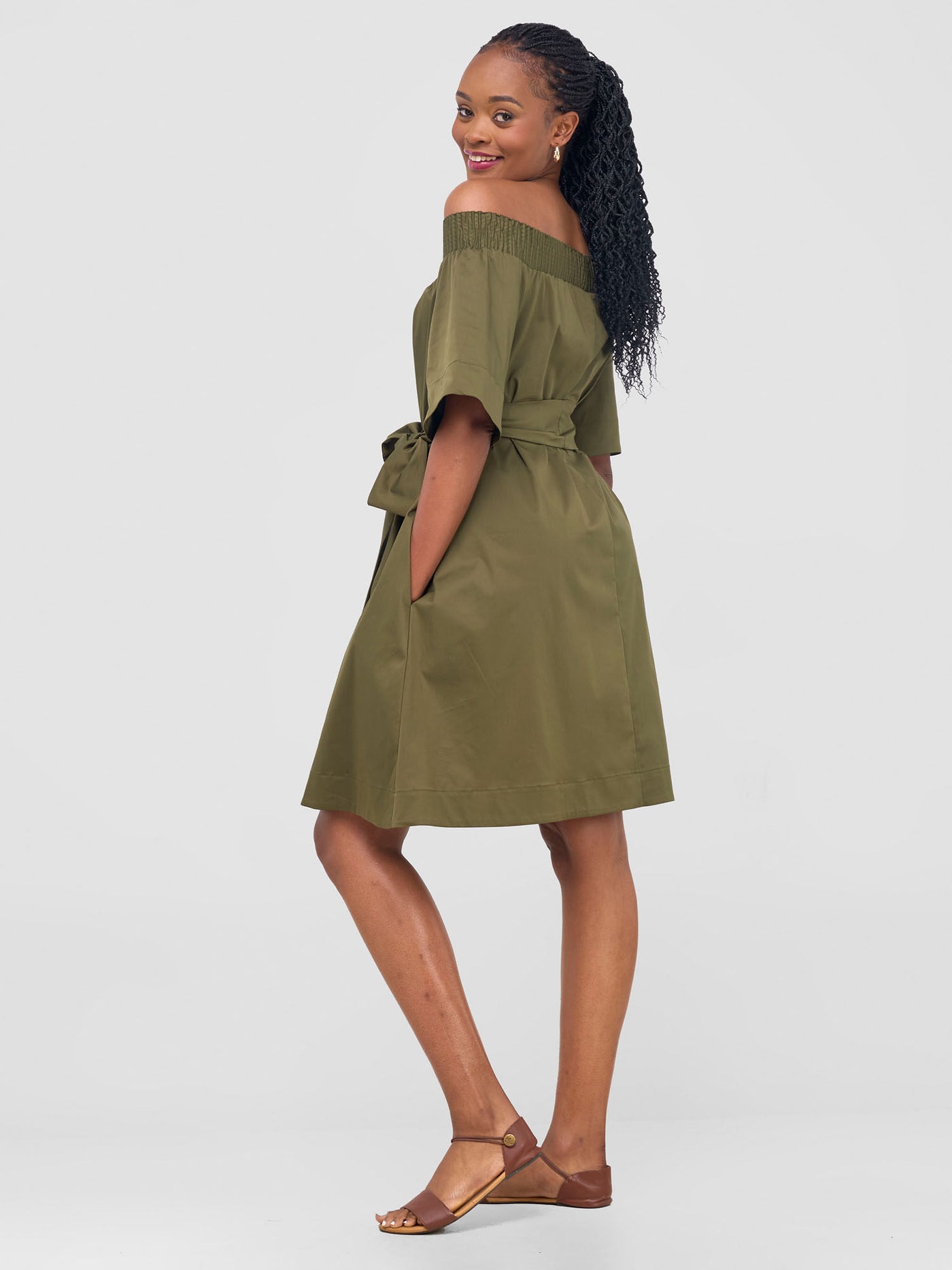 Zene Off Shoulder Dress - Hunters