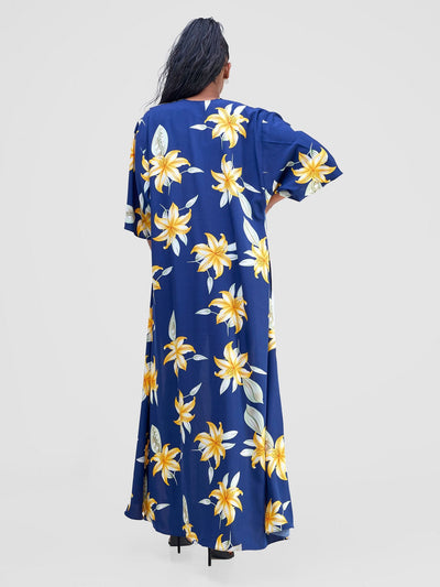 Vivo Alek 3/4 Sleeve A - Line Kimono - Navy / Orange Aber Print - Shopzetu