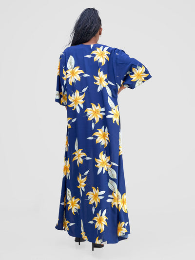 Vivo Alek 3/4 Sleeve A-Line Kimono - Navy / Orange Aber Print