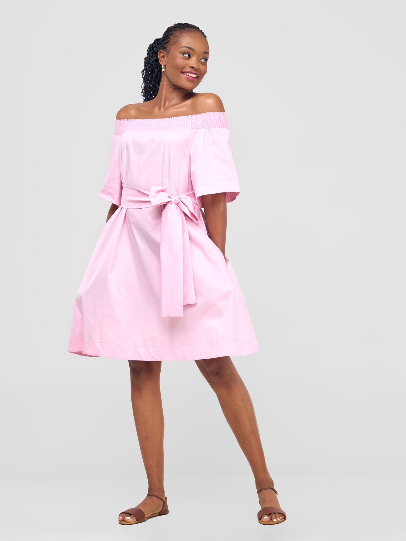 Safari Zene Off Shoulder Dress - Pink