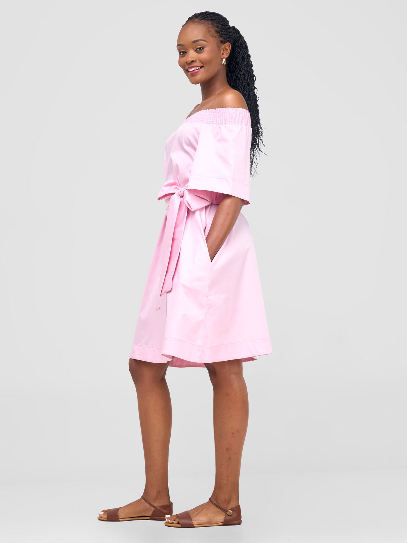 Safari Zene Off Shoulder Dress - Pink