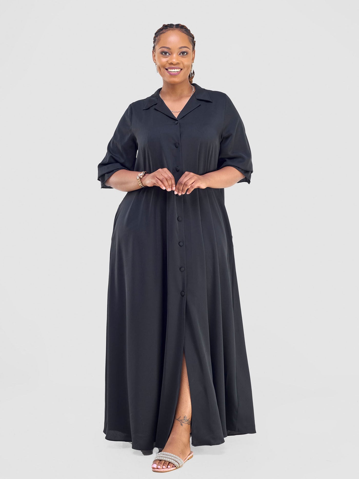 Hadiya Flounce Sleeve Maxi - Black