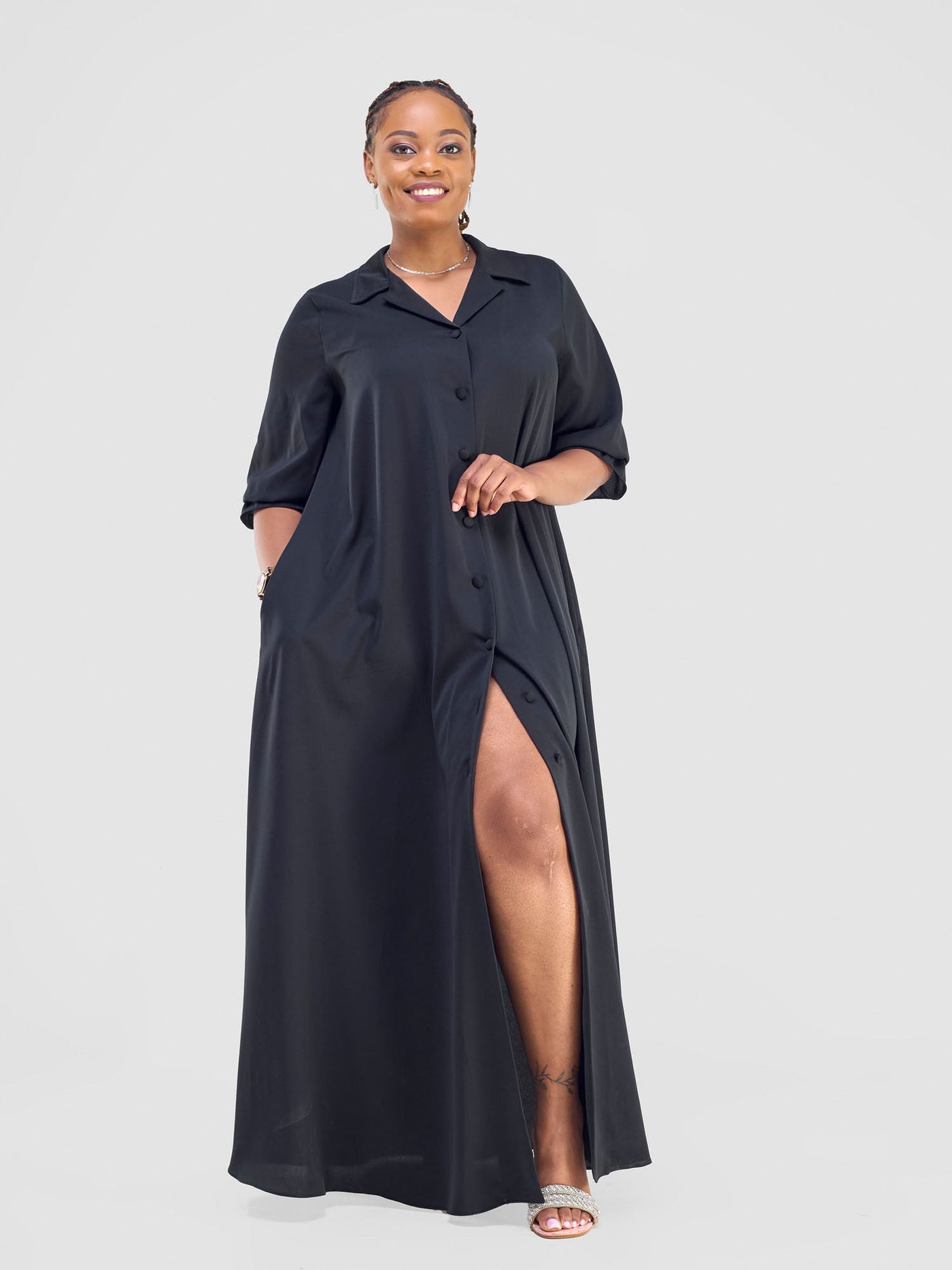 Hadiya Flounce Sleeve Maxi - Black