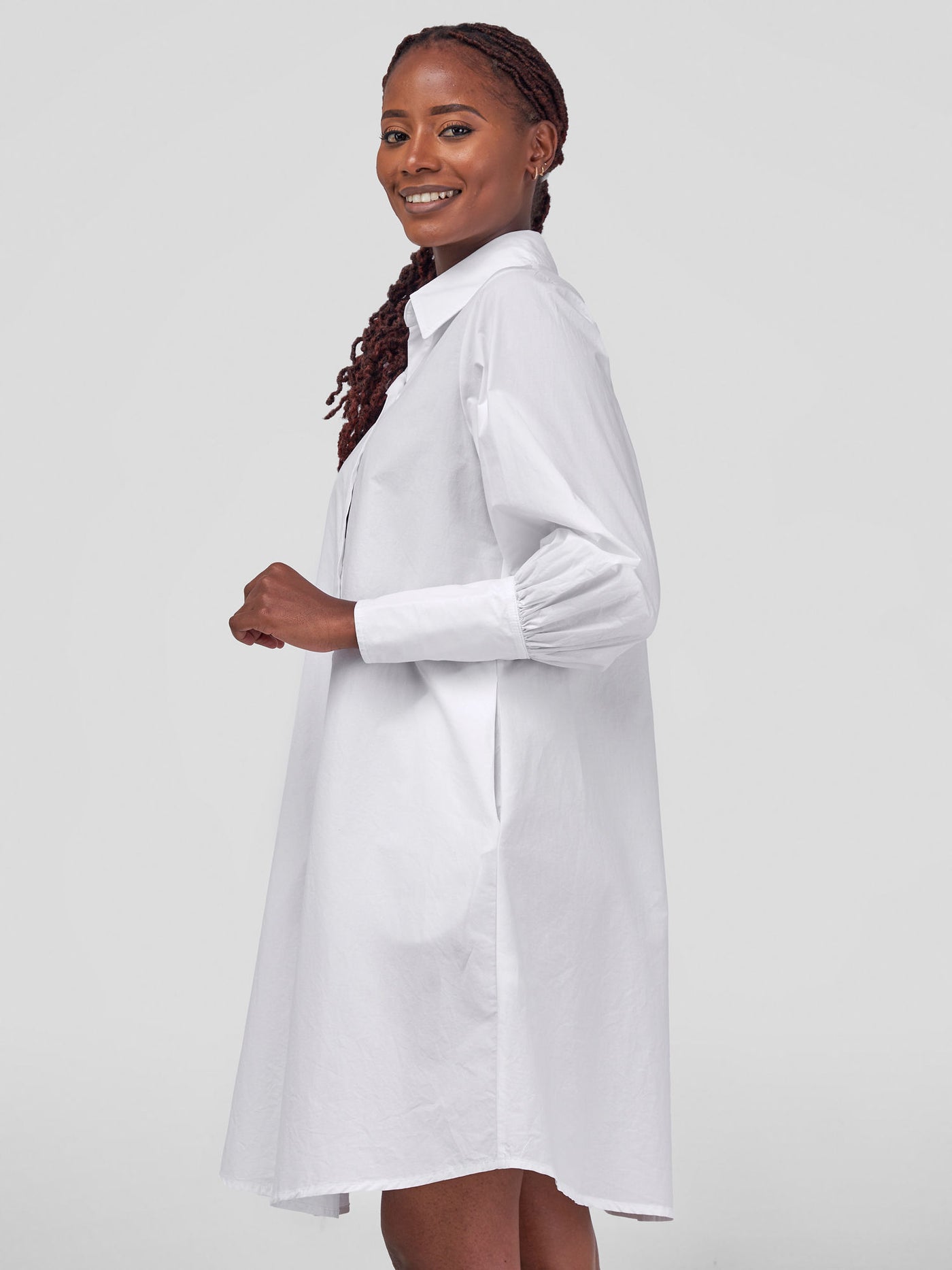 Safari Hawi Bishop Sleeve Tent Shirt Dress - White